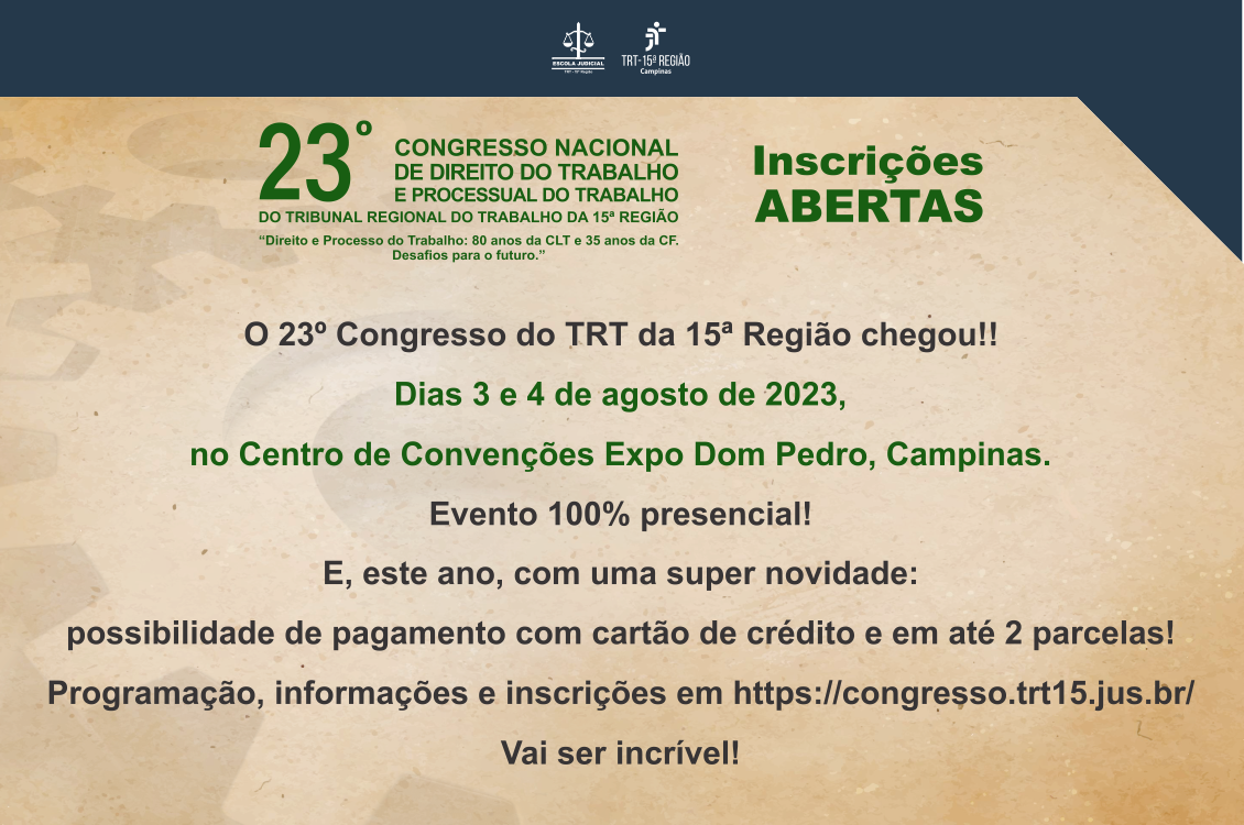 TRT-15: Abertas As Inscrições Para O 23º Congresso Nacional De Direito ...