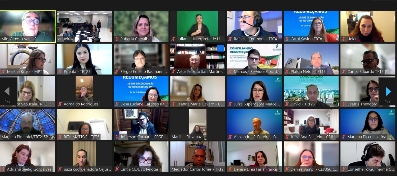 Print da tela de videoconferência com diversas pessoas que participaram da cerimonial virtual de encerramento