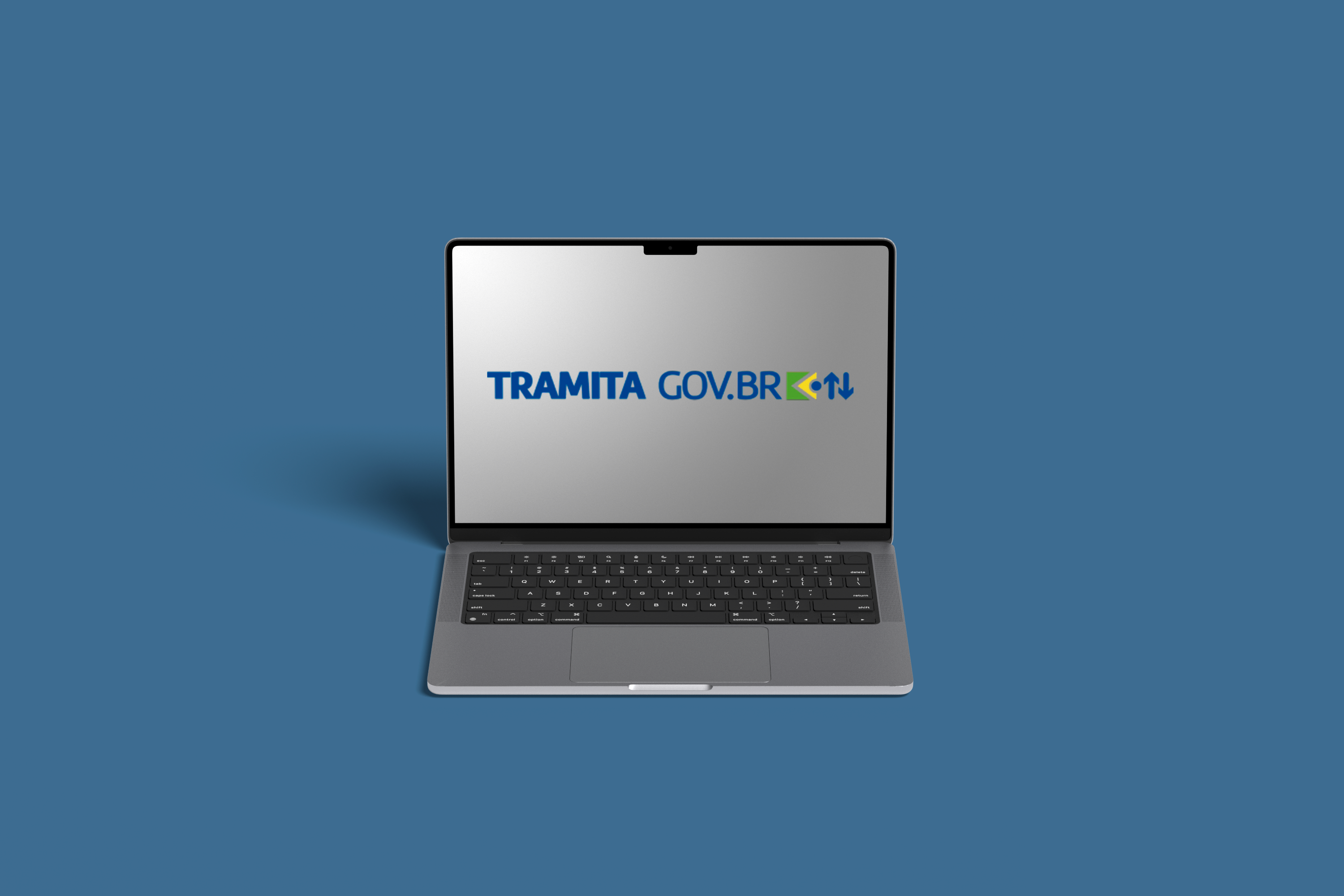 Computador que na tela possui a logo do Tramita Gov.BR