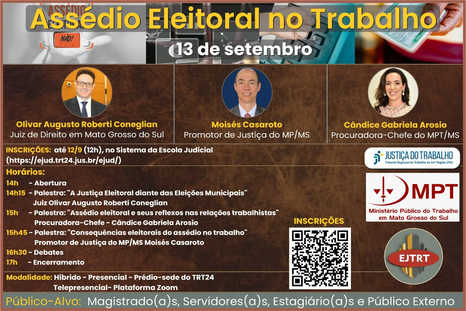 Imagem que traz informações completas do Evento sobre o Assédio Eleitoral no Trabalho