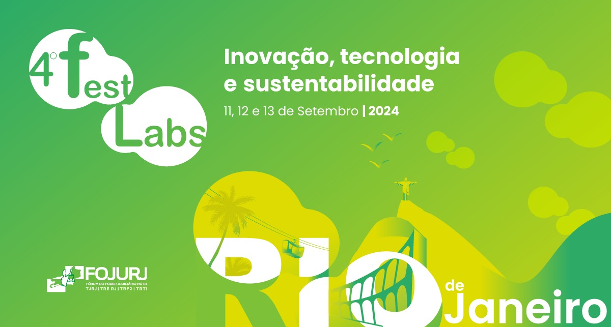 Ilustração do evento. Fundo verde claro com ilustração do cristo, arcos da lapa e bodinho. Está escrito 4º FestLabs - Inovação, tecnologia e sustentabilidade 11,12 e 13 de setembro de 2024. 