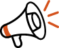 Ícone de um megafone em linhas pretas.